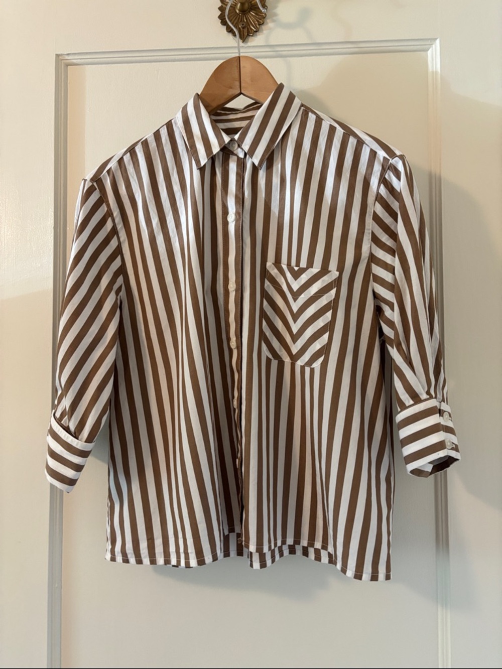 rag & bone Small Brown and White Striped Button-Down Shirt